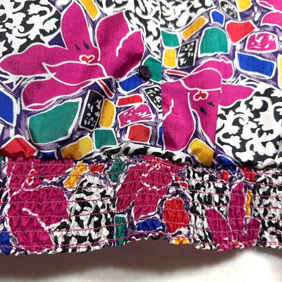 VTG Lauren Lee Floral Print Colorful Smocked Top Pink Maximalist 90s Abstract‎ - Picture 4 of 9
